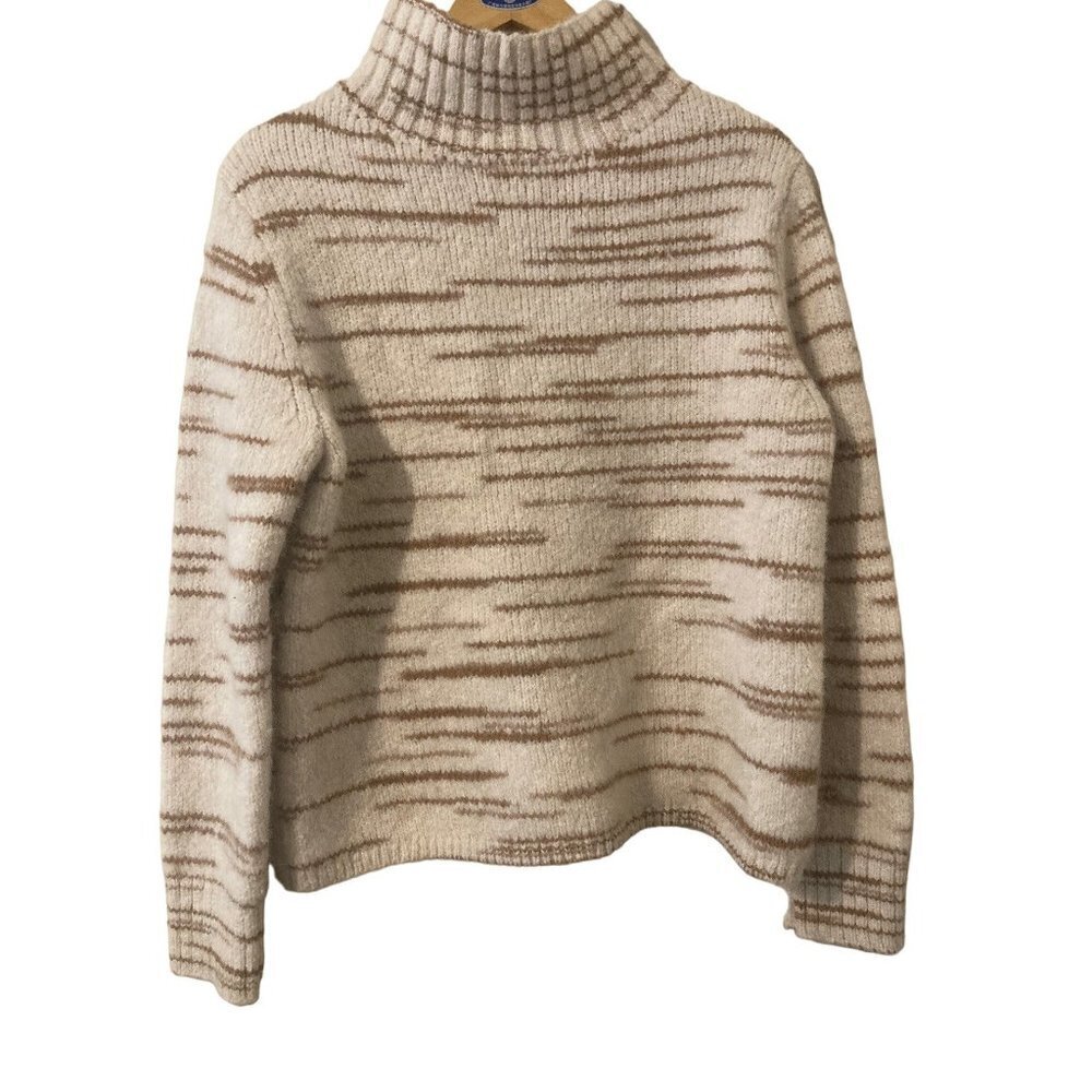 Women's Banana Republic Pullover Sweater Mock Neck Space Dye Rib Beige Boxy Med